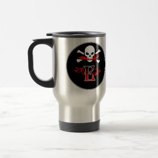 Jolly Roger E Monogram Initiaal Reisbeker (Links)