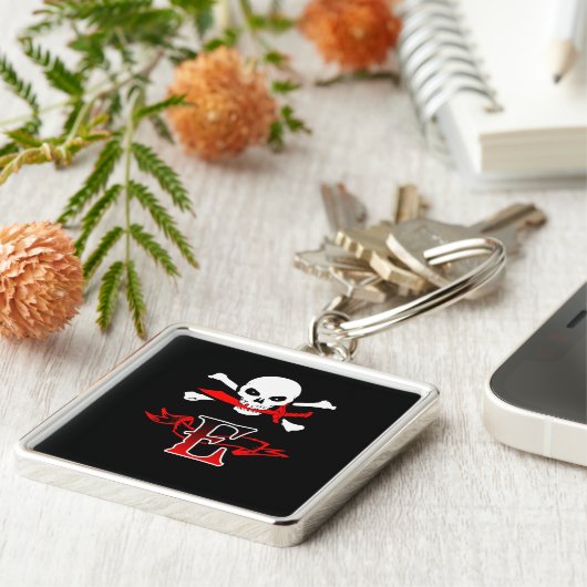Jolly Roger E Monogram Initiaal Sleutelhanger (Zijkant)