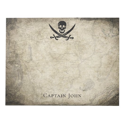 Jolly Roger en Name on  Map Notitieblok (Voorkant)