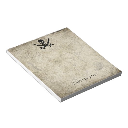 Jolly Roger en Name on Map Notitieblok (Schuin)