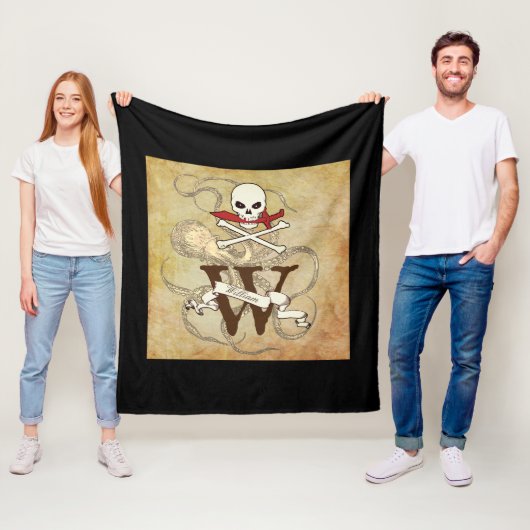 Jolly Roger Monogram Initiaal Fleece Deken (In situ)