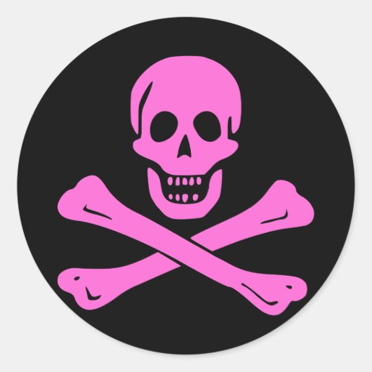 Jolly Roger Pink Ronde Sticker (Voorkant)