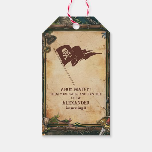 Jolly Roger Pirate Birthday Party Cadeaulabel (Voorkant)