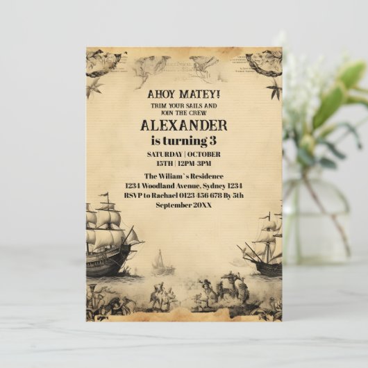 Jolly Roger Pirate Birthday Party Kaart (Staand voorkant)