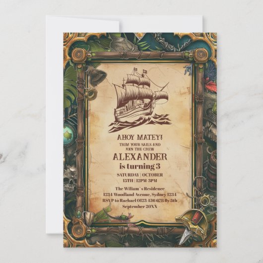 Jolly Roger Pirate Birthday Party Kaart (Voorkant)