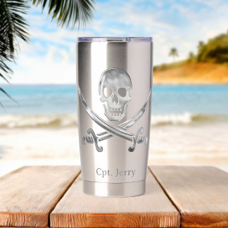Jolly Roger Pirate Silver Custom Geïsoleerde Drinkbeker