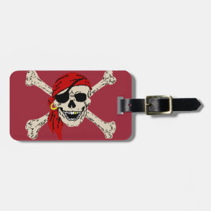Jolly Roger Pirate Skull Botten Red Bandanna Bagagelabel