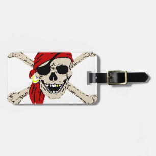 Jolly Roger Pirate Skull Botten Red Bandanna Bagagelabel