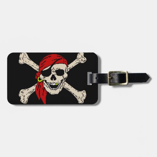 Jolly Roger Pirate Skull Botten Red Bandanna Bagagelabel (Voorkant horizontaal)