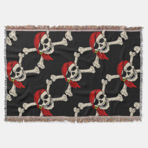 Jolly Roger Pirate Skull Botten Red Bandanna Deken