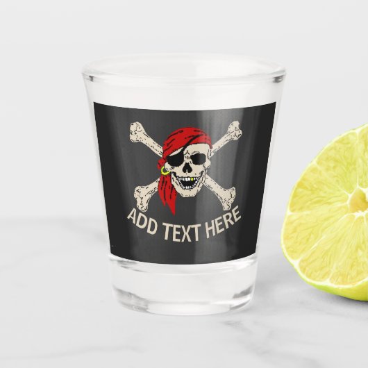 Jolly Roger Pirate Skull Botten Red Bandanna Shot Glas (Voorkant)