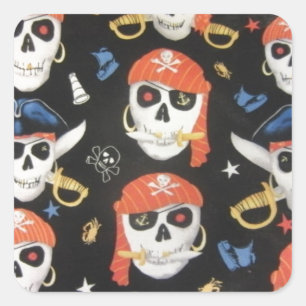 Jolly Roger Pirate Skulls Vierkante Sticker