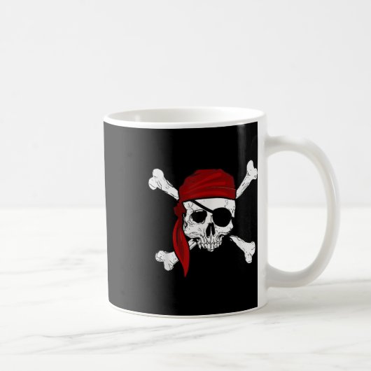 Jolly Roger Pirate T-shirt Fun Pirates Skull and C Koffiemok (Rechts)