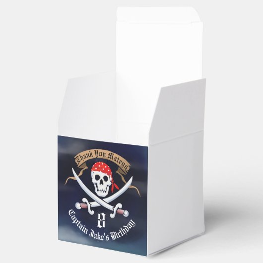 Jolly Roger Pirate Verjaardagsfeestfoto Bedankdoosjes (Geopend)