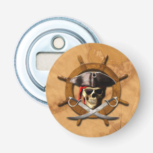 Jolly Roger Pirate Wheel Button Flesopener