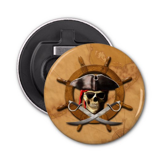 Jolly Roger Pirate Wheel Button Flesopener (Voorkant)