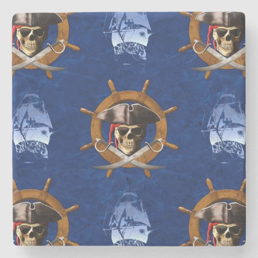 Jolly Roger Pirate Wheel Stenen Onderzetter (Voorkant)