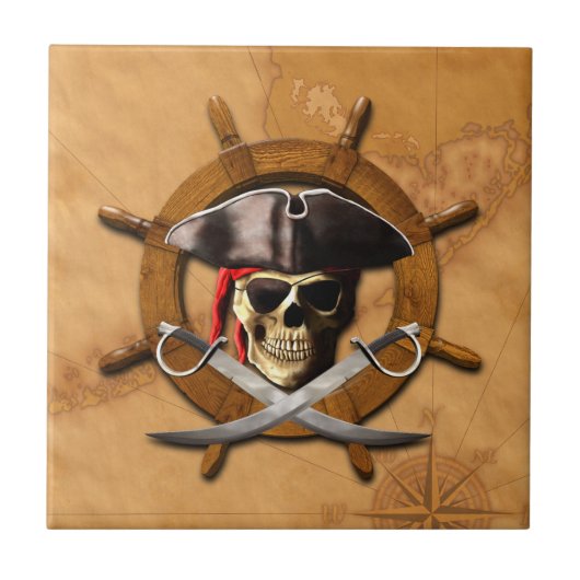 Jolly Roger Pirate Wheel Tegeltje (Voorkant)