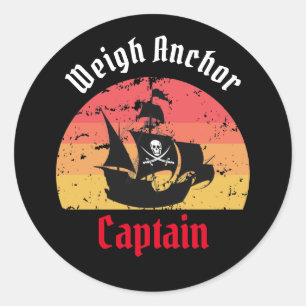 Jolly Roger Ship Sunset Classic Round Sticker
