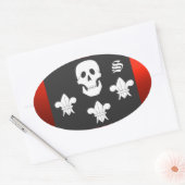 JOLLY ROGER SKULL EN DRIE LILIES FLAG MONOGRAM OVALE STICKER (Envelop)