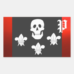 JOLLY ROGER SKULL EN DRIE LILIES FLAG MONOGRAM RECHTHOEKIGE STICKER