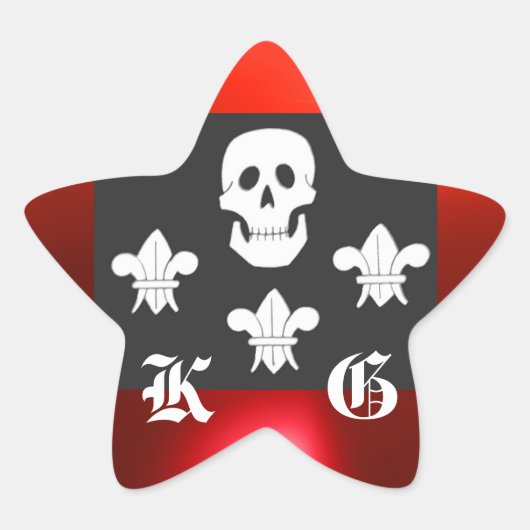 JOLLY ROGER SKULL EN DRIE LILIES FLAG MONOGRAM STER STICKER (Voorkant)