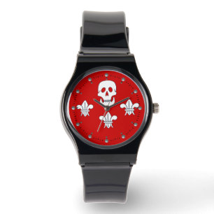 JOLLY ROGER SKULL EN DRIE LILIES FLAG, Red Horloge