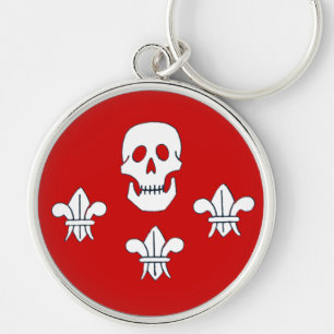 JOLLY ROGER SKULL EN DRIE LILIES FLAG, Red Sleutelhanger