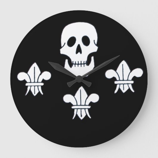 JOLLY ROGER SKULL EN DRIE LILILIES FLAG GROTE KLOK (Voorkant)