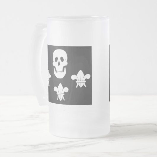 JOLLY ROGER SKULL EN DRIE LILILIES FLAG MATGLAS BIERPUL (Voorkant links)