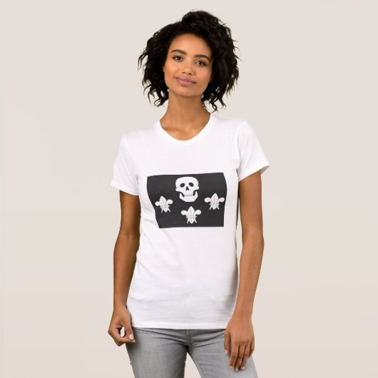 JOLLY ROGER SKULL EN DRIE LILILIES FLAG T-SHIRT (Voorkant volledig)