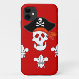 JOLLY ROGER SKULL, PIRATE PET EN DRIE LILIES iPhone 11 HOESJE
