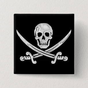 Jolly Roger Skull Vierkante Button 5,1 Cm