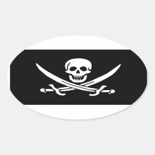 Jolly Roger van Calico Jack Rackham (ZWART) Ovale Sticker