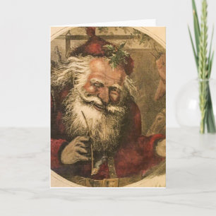 Jolly Santa Christmas Carols Vintage Harpers 1800' Feestdagen Kaart