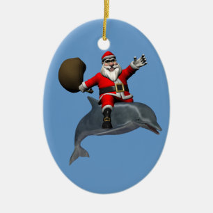 Jolly Santa Claus die op Dolphin rijdt Keramisch Ornament