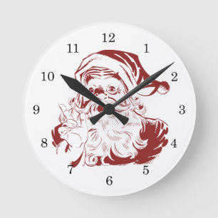 Jolly Santa Claus in Red Fun Retro Merry Kerstmis Ronde Klok