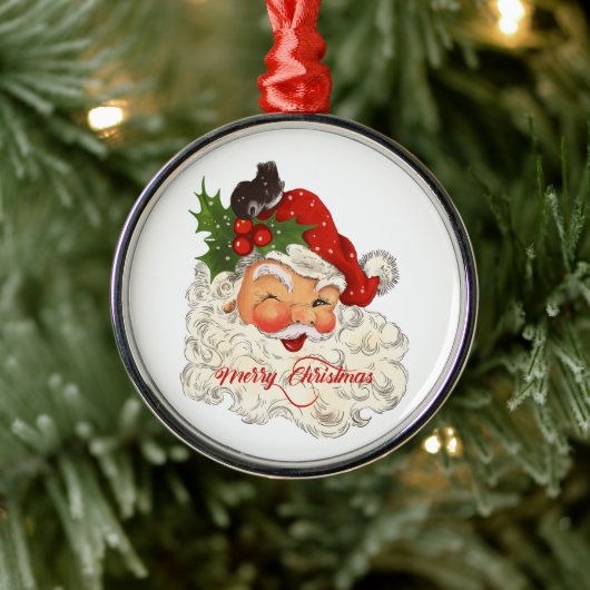 jolly Santa Claus Merry-kerstretro Metalen Ornament (Boom)