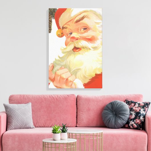 Jolly Santa Claus met een geheim kerstfeest Canvas Afdruk (Insitu (Woonkamer))