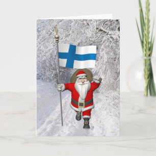 Jolly Santa Claus met vlag van Finland Feestdagen Kaart