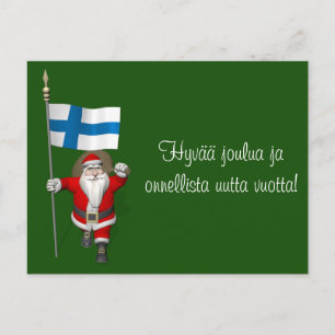 Jolly Santa Claus met vlag van Finland Feestdagenkaart