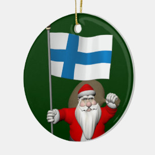 Jolly Santa Claus met vlag van Finland Keramisch Ornament