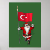 Jolly Santa Claus met vlag van Turkije Poster (Voorkant)