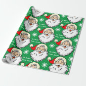 Jolly Santa Claus Naam van kind toevoegen Rood & G Cadeaupapier (Uitgerold)