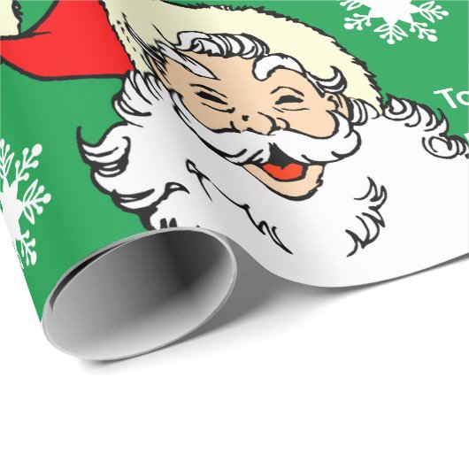 Jolly Santa Claus Naam van kind toevoegen Rood & G Cadeaupapier (Rol Hoek)