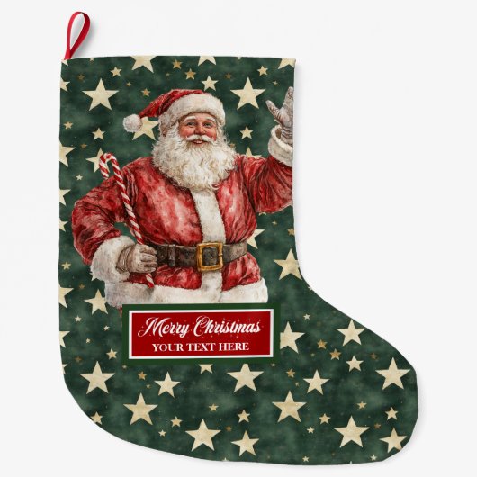 Jolly Santa Claus Stocking Gepersonaliseerd in  Grote Kerstsok (Voorkant)