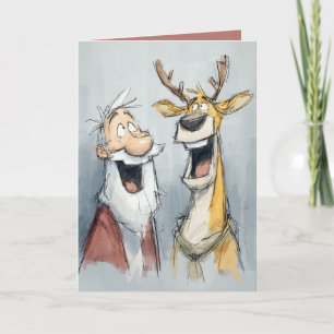 Jolly Santa en rendier lachen Feestdagen Kaart