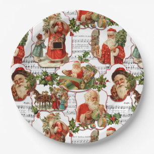 Jolly Santa, Holly & Music Collage Papieren Bordje