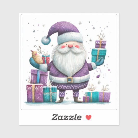 Jolly Santa in Violet met kerstcadeaus Sticker (Vel)