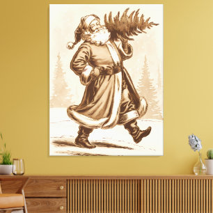 Jolly Santa met een kerstboom Canvas Afdruk